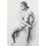 Charcoal on paper, nude portrait, unsigned, 65cm x 46cm, mounted Good condition