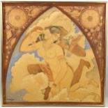 Mukul Dey (Indian - 1895 - 1989), watercolour, Siva Parvati in cloud-land, 86cm x 86cm, framed