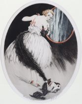 Georges Grellet, coloured etching, woman and dog, artist's proof, published 1925, plate 39cm x 29cm,