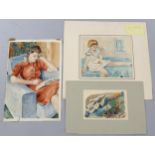 Guy Malet (1900 - 1973), 3 watercolour portraits, largest 48cm x 32cm, unframed (3)