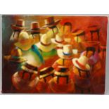 Secca, contemporary oil on canvas, South American figures, signed, 40cm x 52cm, unframed Good