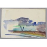 Newton Haydn Stubbing (1921 - 1983), watercolour on a postcard, abstract landscape, signed and