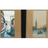 2 watercolours, Venetian canal scenes, circa 1900, 28cm x 14cm, framed Slight paper discolouration