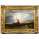 John Warkup Swift (1815 - 1869), oil on canvas, a fishing lugger on stormy seas, signed with