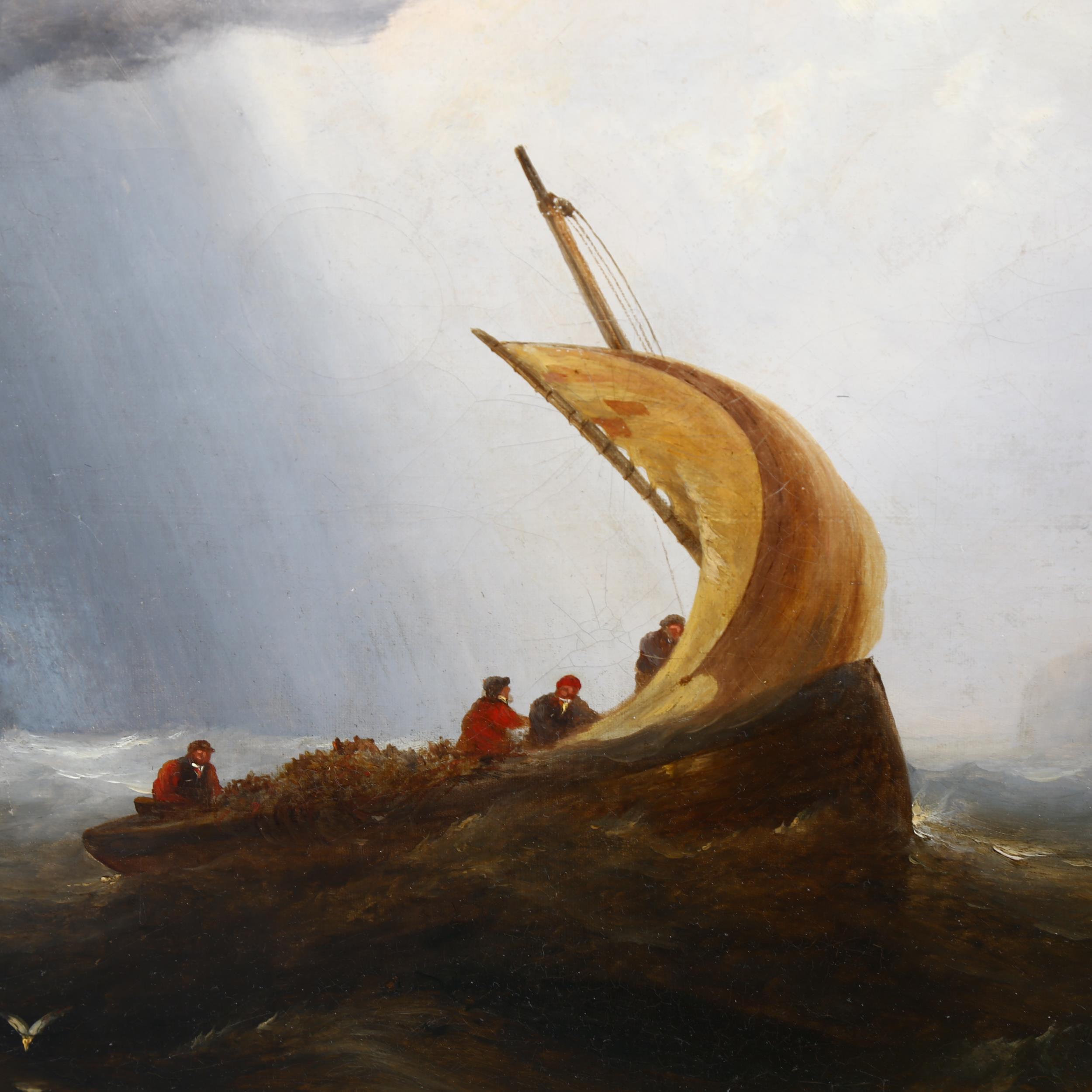 John Warkup Swift (1815 - 1869), oil on canvas, a fishing lugger on stormy seas, signed with - Bild 3 aus 4