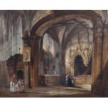 Joseph Nash (1808 - 1878), watercolour, cathedral interior scene, 52cm x 63cm, framed Good