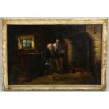 Dave Crockett, oil on canvas laid on board, cottage interior scene, signed with indistinct date