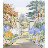 Dorothy Bishop SWA, watercolour, the garden walk, signed, 31cm x 27cm, framed Good condition