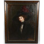 James Jebusa Shannon (1862 - 1923), oil on canvas, portrait of a woman wearing a bonnet, thought