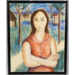 Victor Manuel (1897 - 1969), mixed media, crayon/watercolour, portrait of a woman, signed, 63cm x