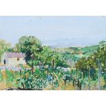 Virginia Powell (1939), gouache and pastel on paper, Vineyard and Tuscan View, signed lower right,