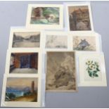 Folder of 19th century watercolours and sketches