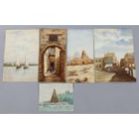 5 early 20th century watercolours, scenes in North Africa, unframed (5) Light foxiing