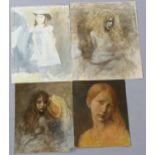 4 various watercolour portrait sketches, all unsigned, unframed (4)