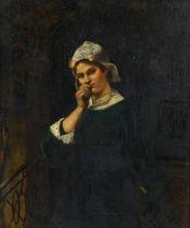 19th century Dutch School, oil on board, portrait of a girl, indistinctly signed and dated 1872,
