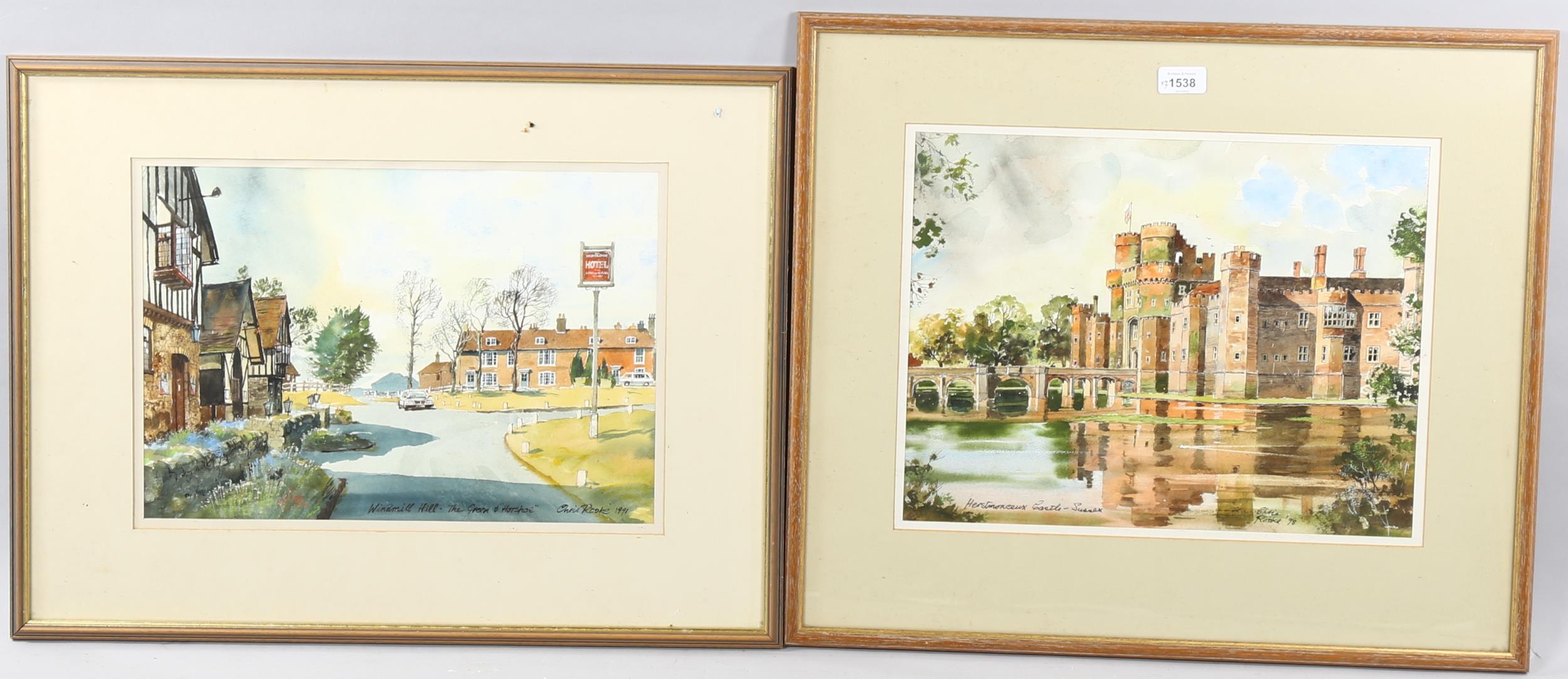 Chris Rooke, 4 watercolours, Sussex scenes including Herstmonceux Castle, 32cm x 41cm, framed (4) - Bild 2 aus 4