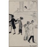 Helen Beaumont, original pen and ink suffragette cartoon dated 1911, 20cm x 30cm, mounted Light