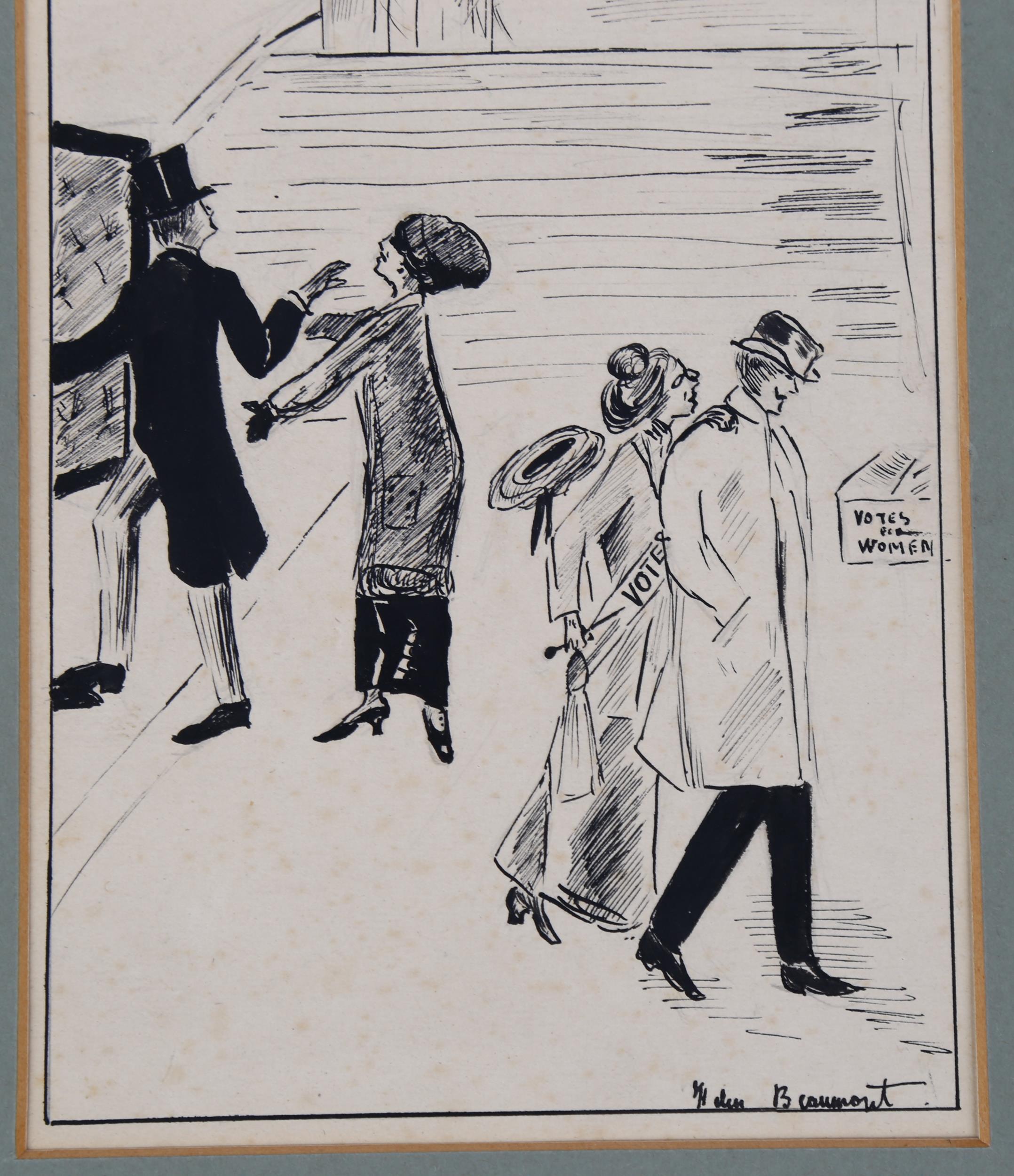Helen Beaumont, original pen and ink suffragette cartoon dated 1911, 20cm x 30cm, mounted Light - Bild 3 aus 4