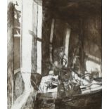 Fred Cuming (1930 - 2022), etching, studio interior, signed in pencil, plate 50cm x 43cm, framed