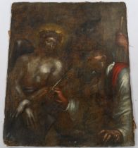 17th/18th century, unstretched oil on canvas, religious composition, 83cm x 69cm, unframed Canvas