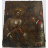 17th/18th century, unstretched oil on canvas, religious composition, 83cm x 69cm, unframed Canvas