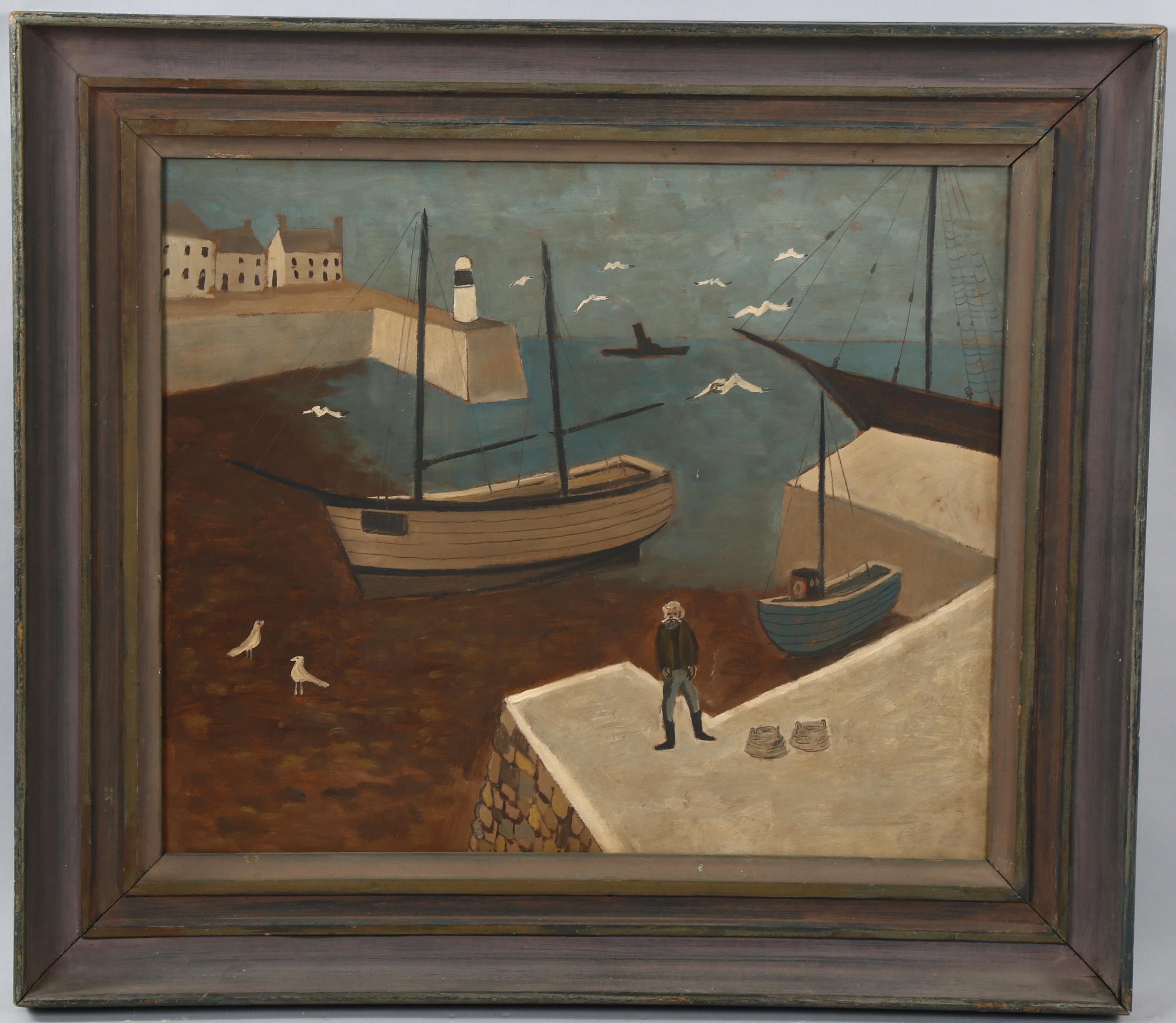 Contemporary oil on board, harbour scene, unsigned, 46cm x 54cm, framed Good condition - Bild 2 aus 4