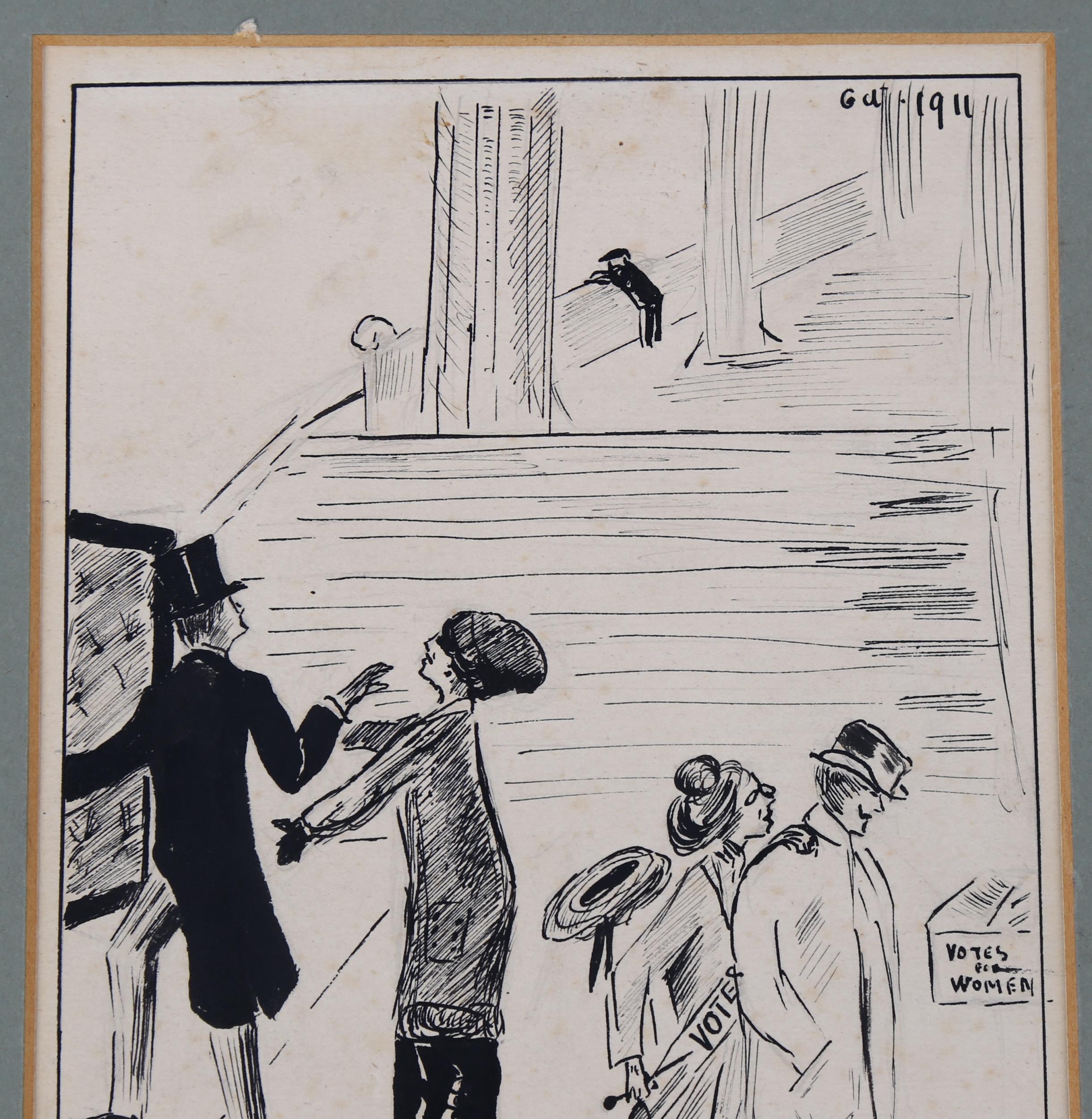 Helen Beaumont, original pen and ink suffragette cartoon dated 1911, 20cm x 30cm, mounted Light - Bild 4 aus 4