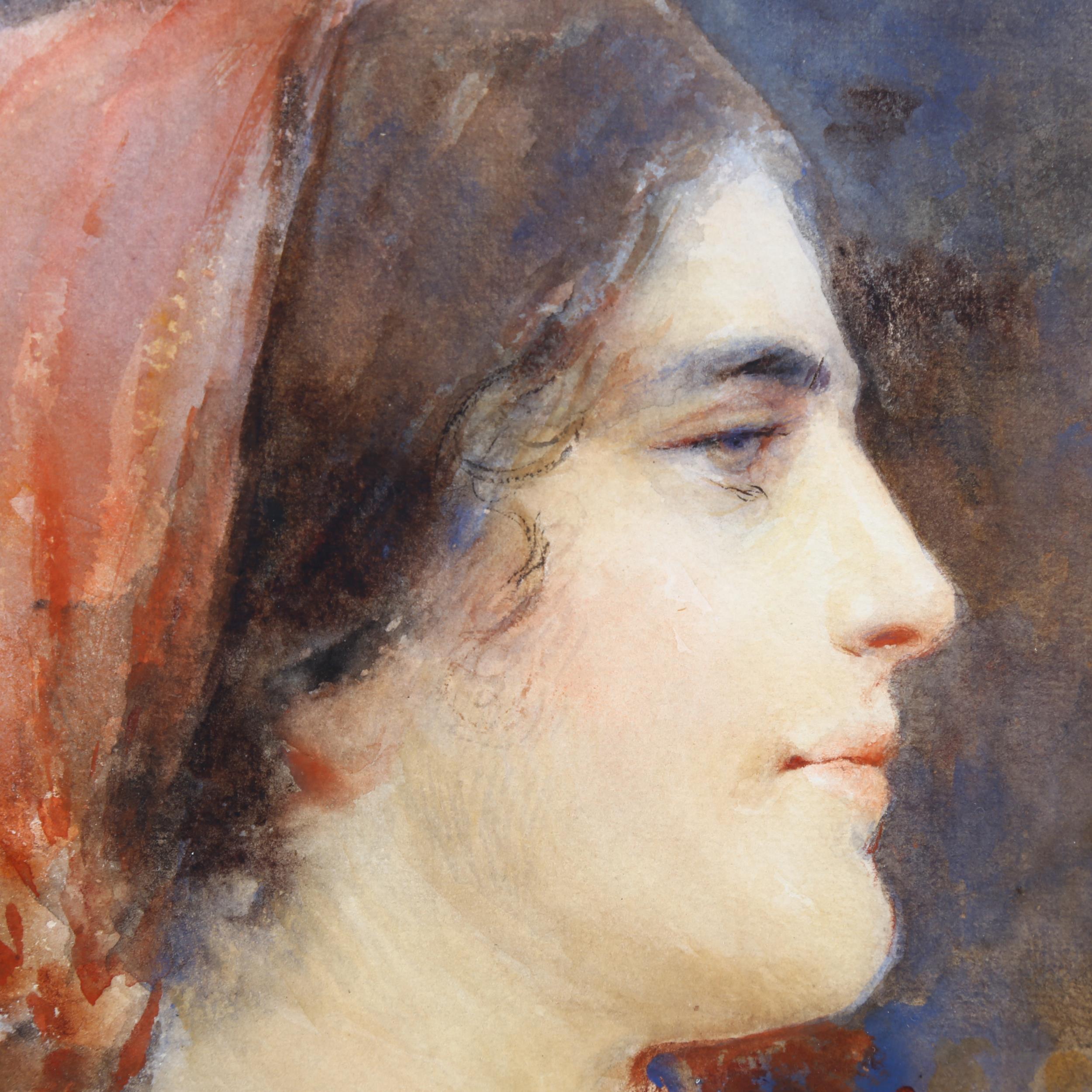 John Henry Henshall (1856 -1928), watercolour portrait of a woman, signed, 35cm x 25cm, framed - Bild 3 aus 4