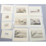 Folder of 19th century watercolours and sketches, mainly hunting studies