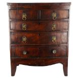 A 19th century mahogany bow-front apprentice chest of drawers, gilt-brass lion ring handles, width