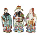 A set of 3 Chinese porcelain deities representing prosperity, status and longevity, largest height