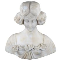 A carved alabaster sculpture, circa 1900, head and shoulders bust of a woman, height 24cm,