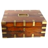 A 19th century brass-bound mahogany military box, with recessed handles, and drop-front, 43cm x 32cm