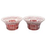 A pair of Val St Lambert ruby overlay bowls, diameter 22.5cm, height 11cm 1 bowl has 3 rim chips,