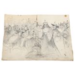 George Henry Harlow (1787 - 1819), the original pencil sketch for the painting "The court for the