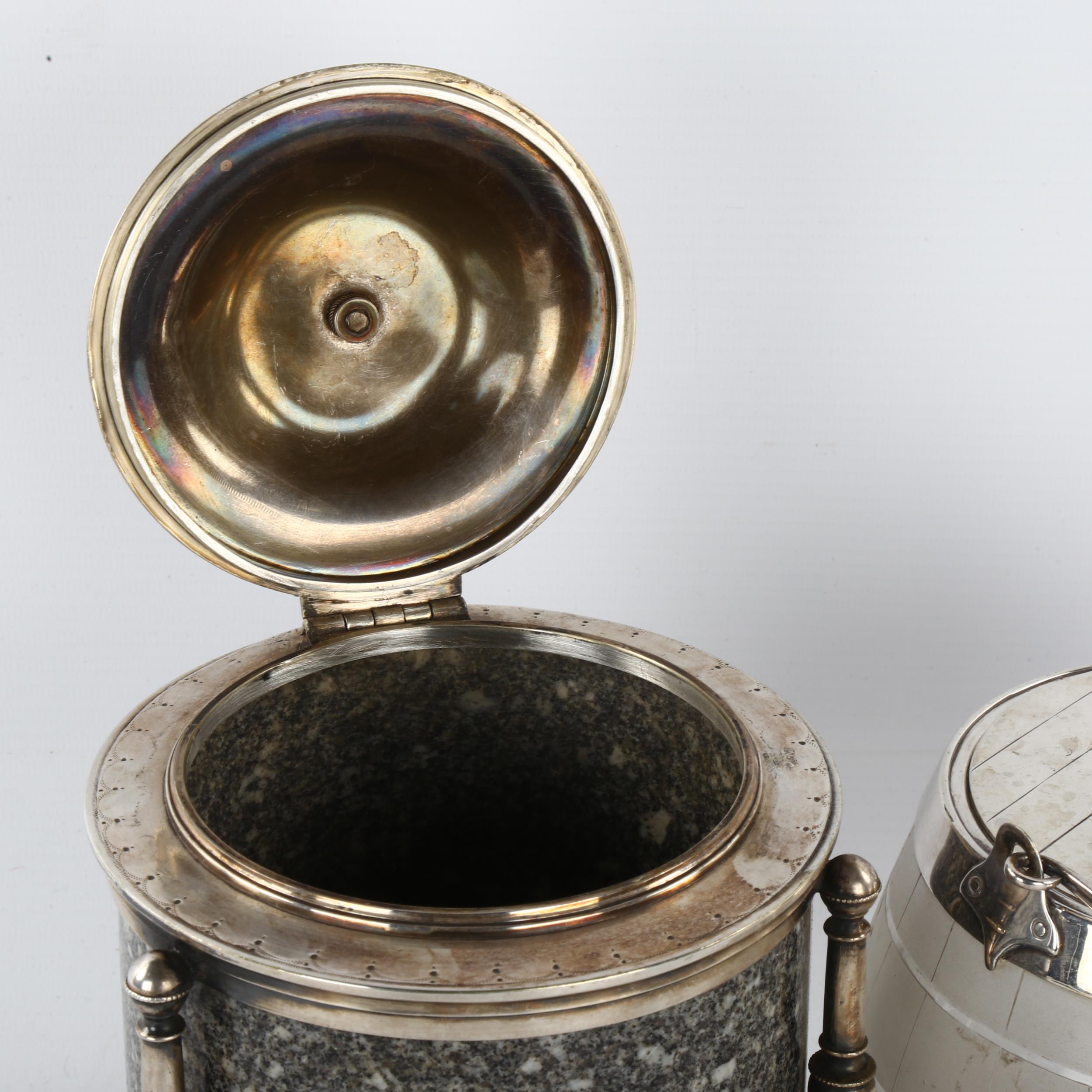 A Victorian granite and electroplate biscuit barrel, height 20cm, and an etched glass and - Bild 2 aus 3