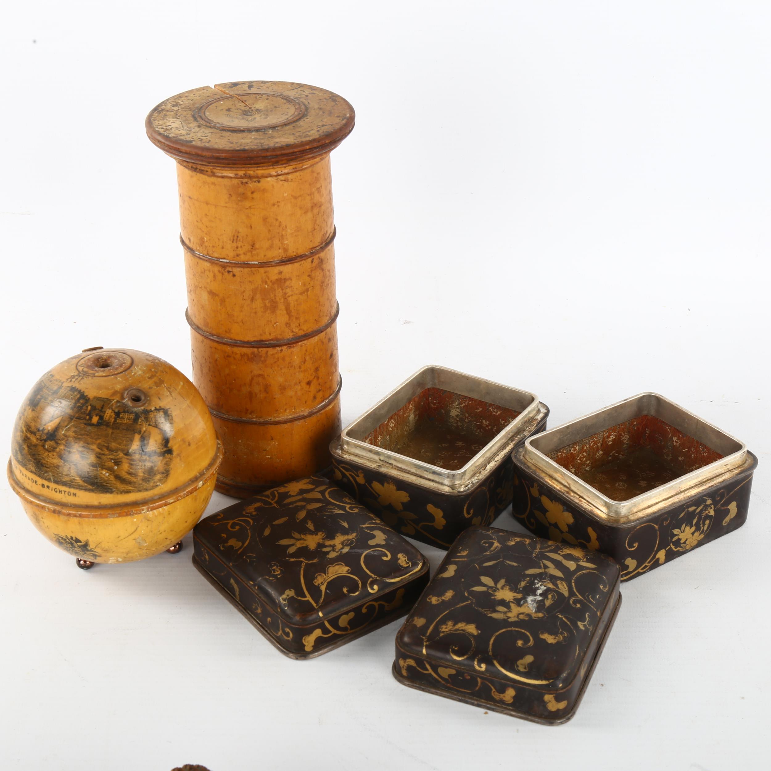 A group of treen items, including a 19th century 4-section spice tower, height 18.5cm, a Mauchline - Bild 2 aus 3