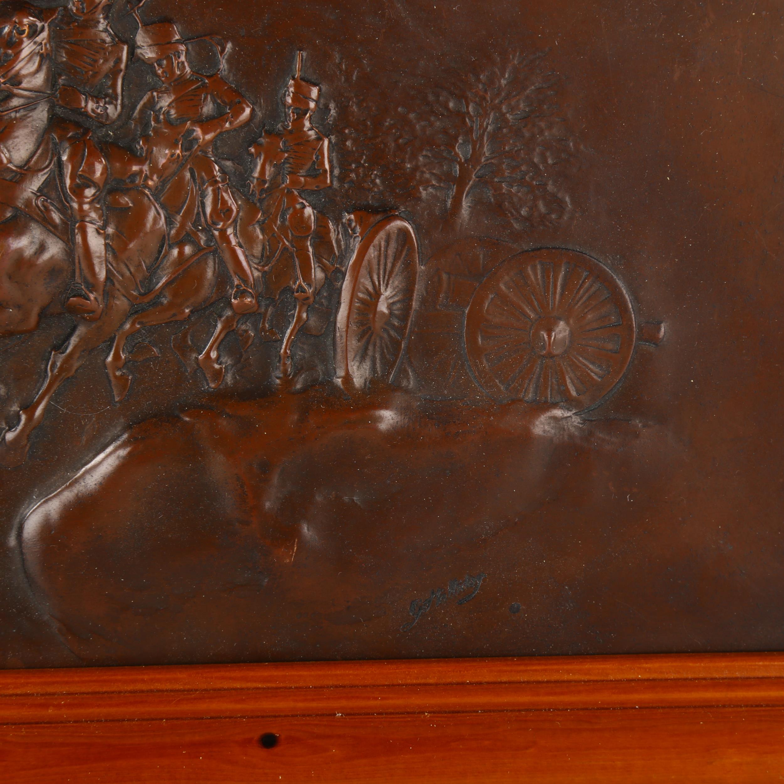 G Halliday, 19th century copper electrotype relief plaque, hussars pulling a gun carriage, signed in - Bild 2 aus 3