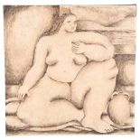 PAULINE HUGHES - a handmade large ceramic tile with painted nude figure, signed and dated 2002, 33cm