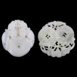 2 Chinese carved jade dragon design pendants, length 5cm Good condition