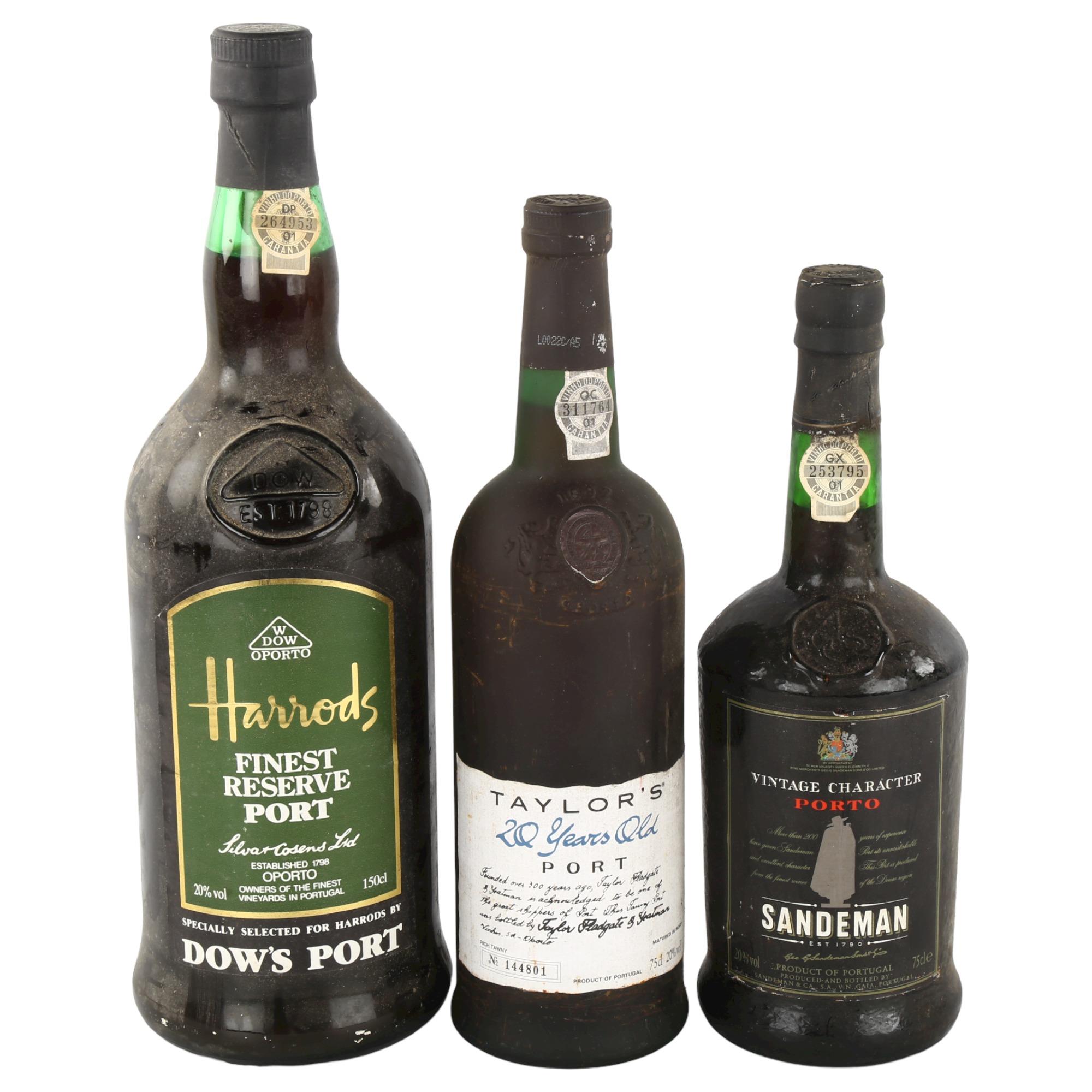 3 bottles of port wine, Magnum NV Dow's bottled for Harrods, Taylor's 20 yr old bottled 1995,