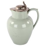 A ceramic water flagon with Victorian silver lid, hallmarks for John Edward Terry, height to lid