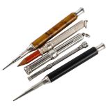 5 antique propelling pencils, 2 Sampson Mordan silver, 2 Sampson Mordan with bakelite sleeves, and
