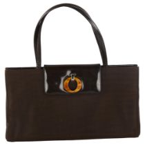 CHRISTIAN DIOR - retro brown nylon and patent leather handbag, length 38cm, with dust bag Good