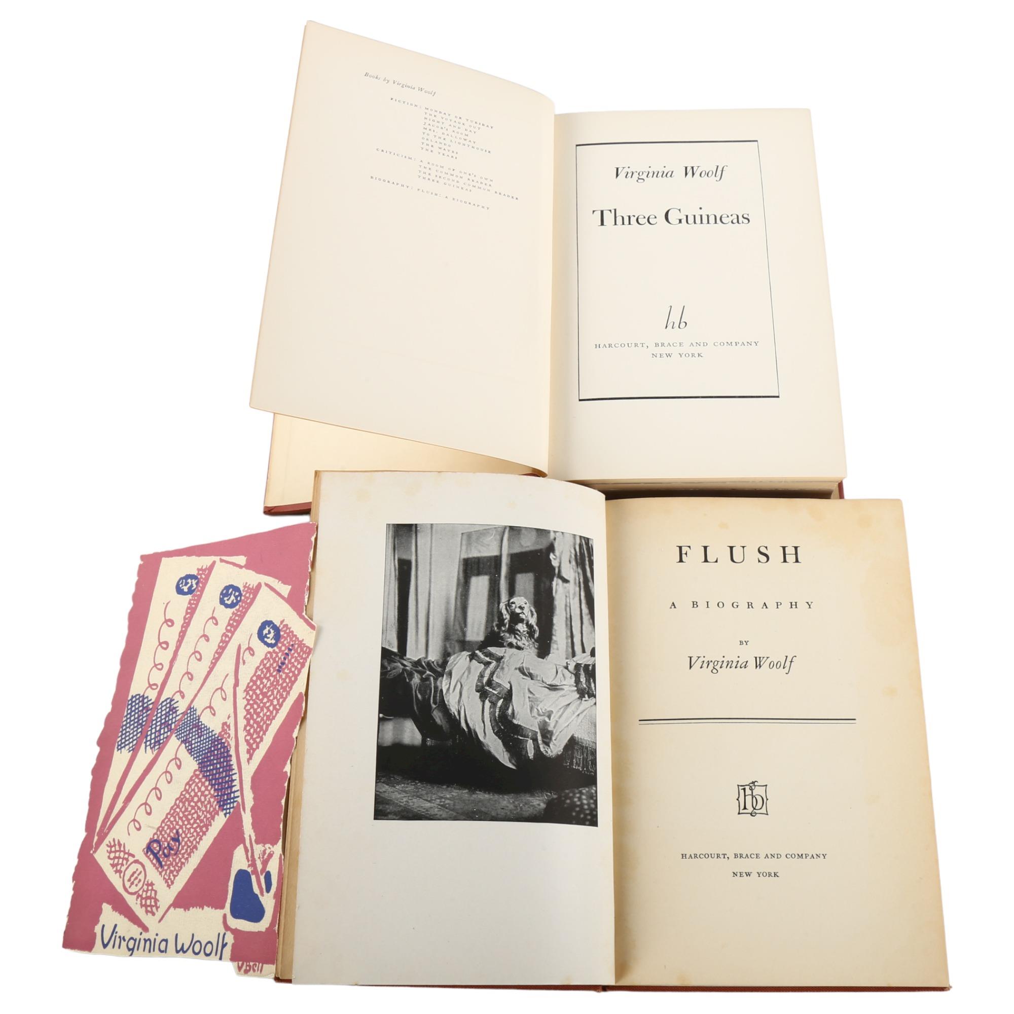 Flush by Virginia Woolf, First edition 1933 by Harcourt, Brace & Co, and Three Guineas, by