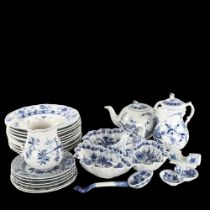 A quantity of Meissen blue and white porcelain tableware, including a 3-section table centre dish