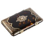 A French 19th century tortoiseshell and gold inlaid etui/card case, with engraved silver hinge and
