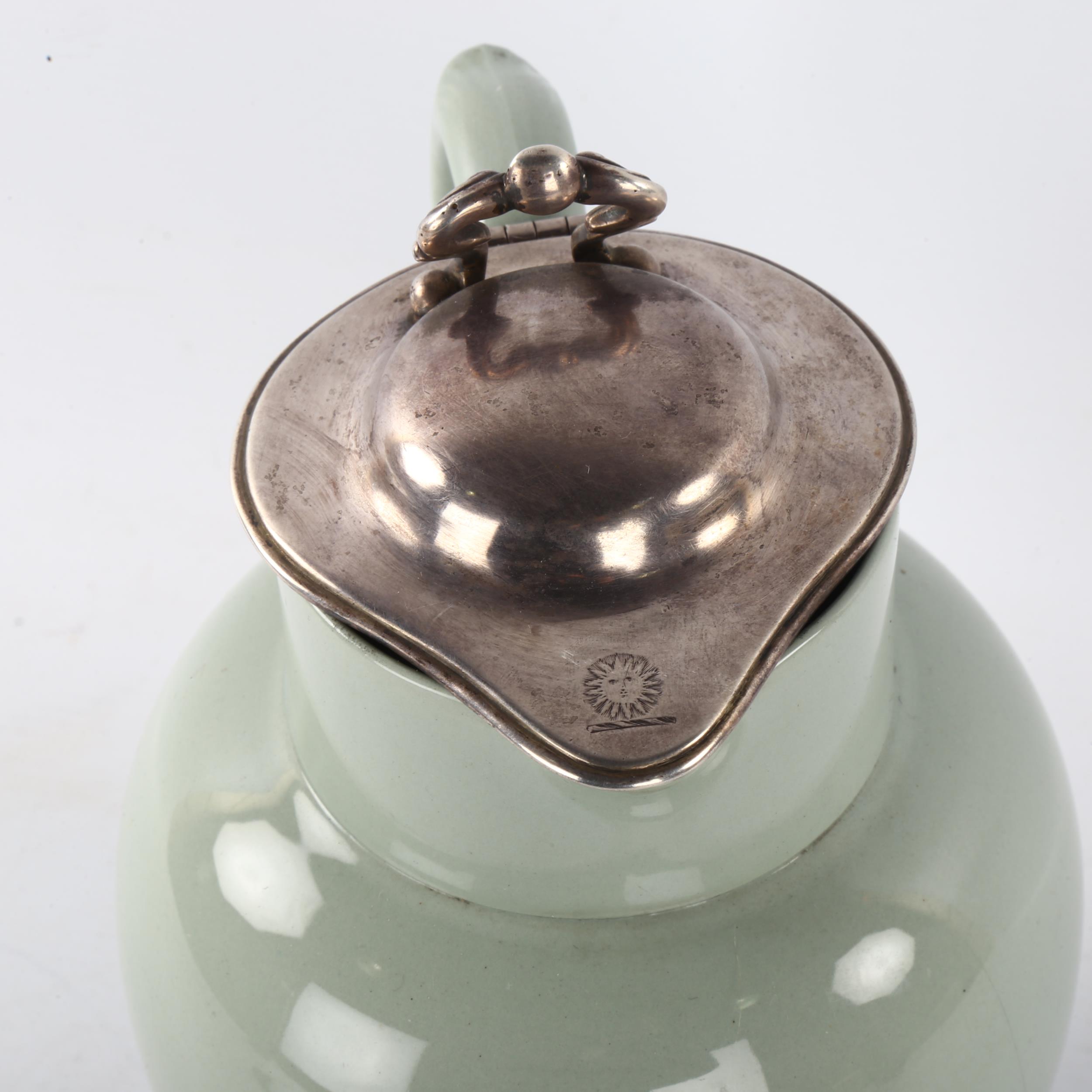 A ceramic water flagon with Victorian silver lid, hallmarks for John Edward Terry, height to lid - Bild 3 aus 3