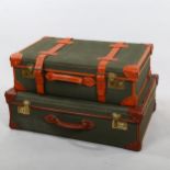 2 good quality leather and canvas-bound suitcases, by Papworth Everard of Cambridge, lengths 72cm