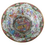A large 19th century Cantonese famille rose porcelain table centre bowl, hand painted and gilded